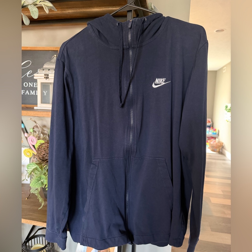 Nike Navy and White Full-Zip Hoodie with Swoosh